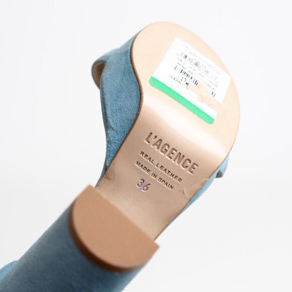 L'Agence Cecile Suede Ankle Strap Sandals Block Heel In Baltic Sea EU 36 - Picture 11 of 16